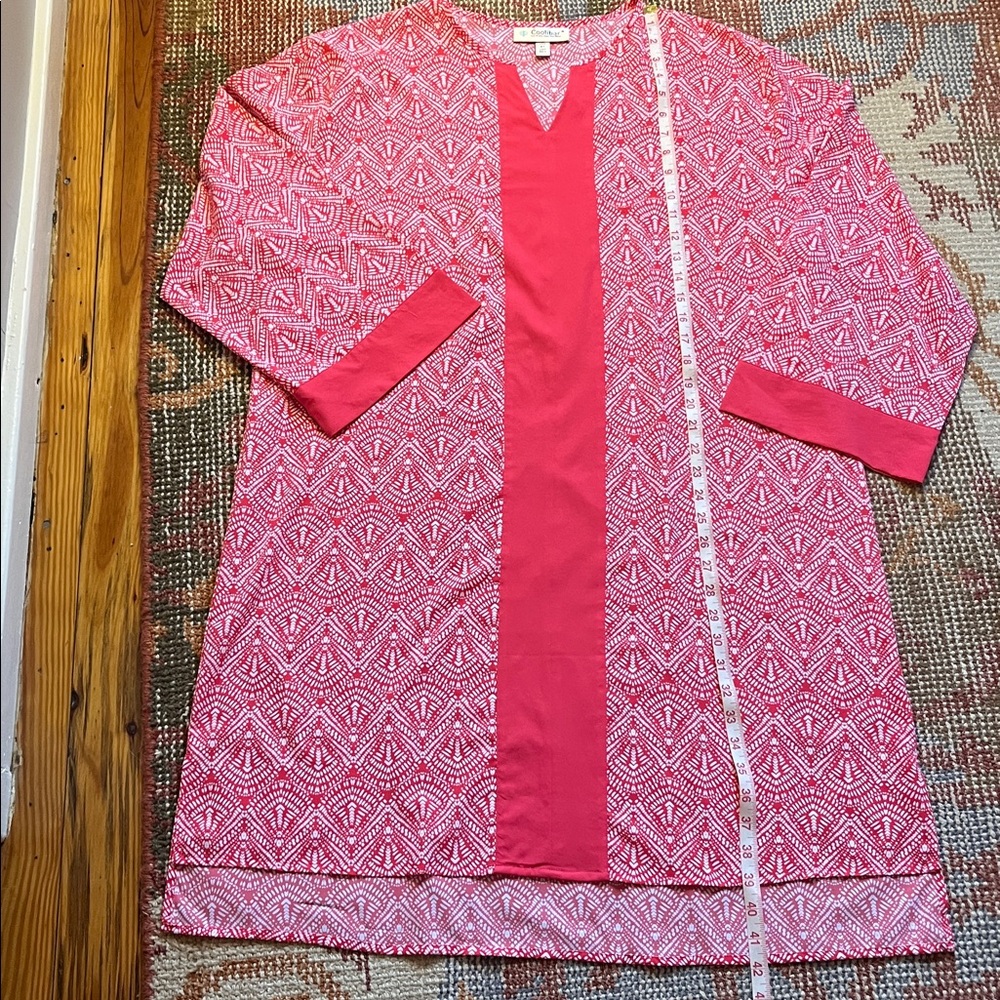 NWOT Coolibar Sun Protection Shift Dress Coral and White size xl - Picture 4 of 9